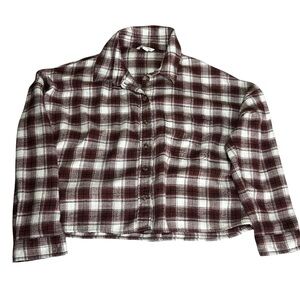 American Eagle Outfitters Plaid Flannel Cropped Shirt Collared Button Women M